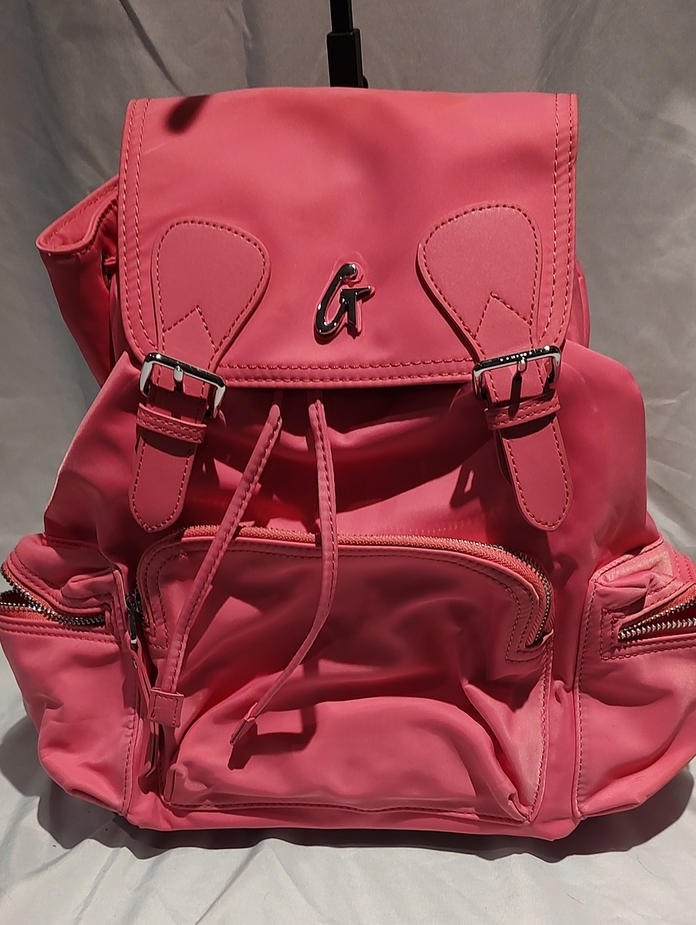Women’s Pink Drawstring Backpack with Buckle Flap